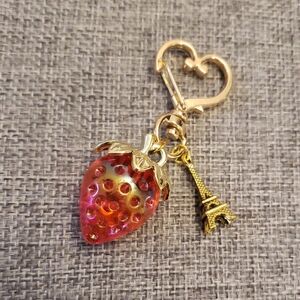 Strawberry and Eiffel Tower Bag Charm Keychain